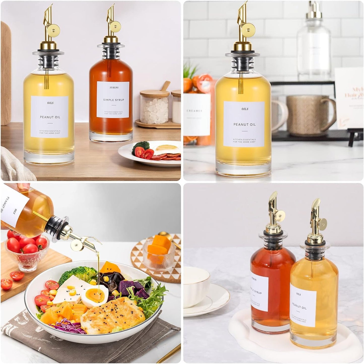 Oil Dispenser, Oil /Vinegar Dispenser with Pour Spout, Funnel and Label 350ml(2pcs)