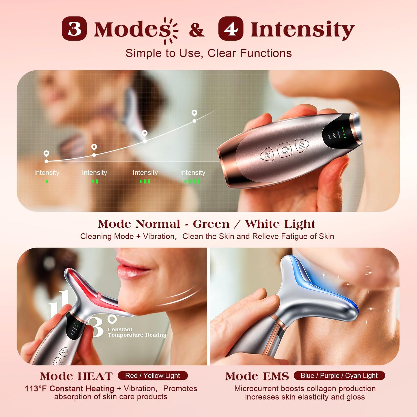 Facial Massager, Light Therapy for Face and Neck, Face Lift Device