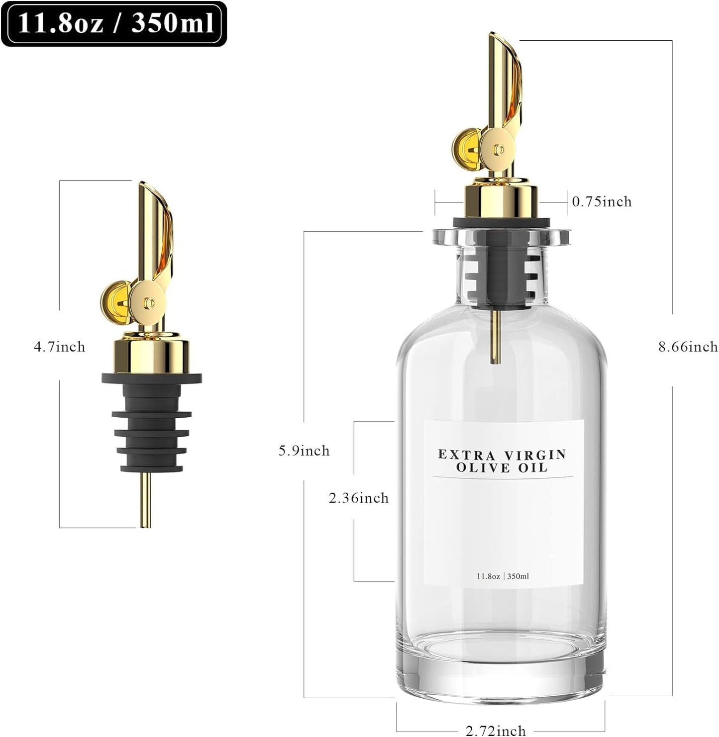 Oil Dispenser, Oil /Vinegar Dispenser with Pour Spout, Funnel and Label 350ml(2pcs)