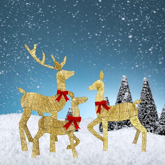 Lighted Christmas Reindeer, Outdoor Yard Holiday Decoration With LED Lights for 3 pcs