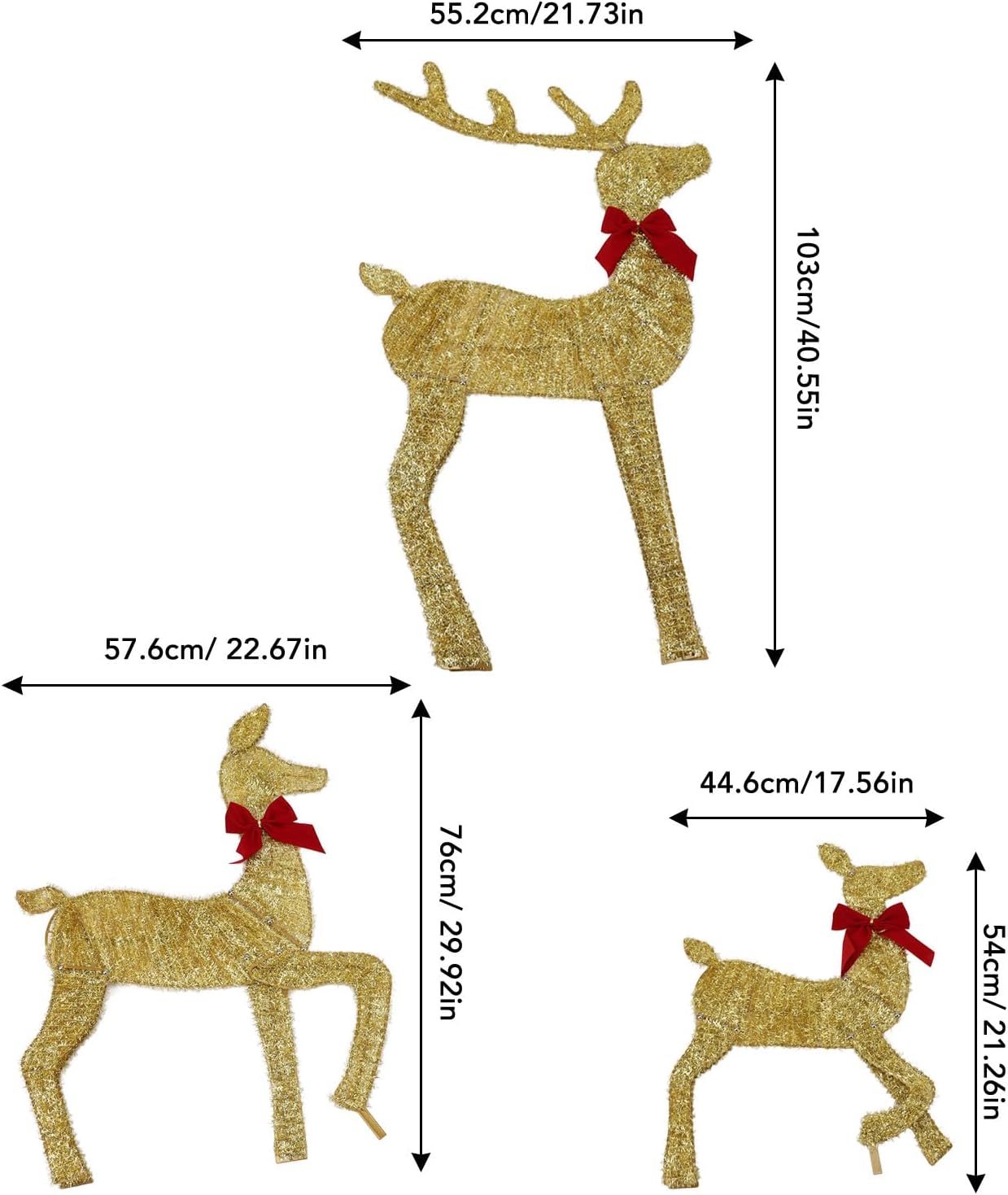 Lighted Christmas Reindeer, Outdoor Yard Holiday Decoration With LED Lights for 3 pcs