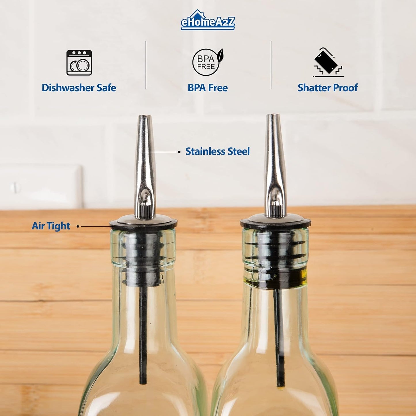 Italian Glass Olive Oil Dispenser Bottle - 16 Oz, Oil and Vinegar Dispenser with Stainless Steel Spout