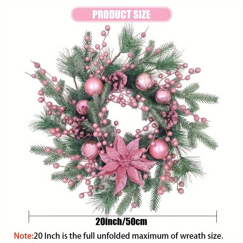 Classic Pink Christmas Wreath – 20-Inch