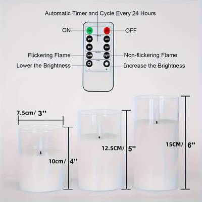 Remote Control LED Candles – Set of 3 (4", 5", 6")