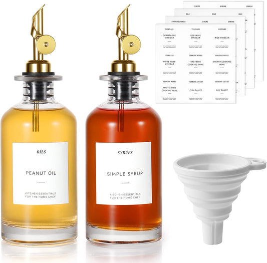 Oil Dispenser, Oil /Vinegar Dispenser with Pour Spout, Funnel and Label  350ml(2pcs)