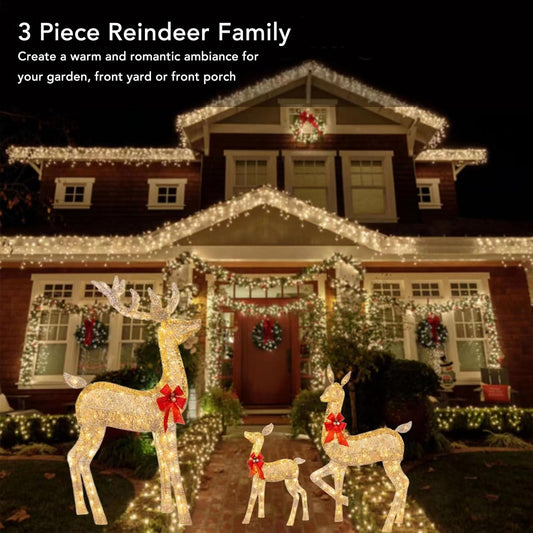 Lighted Christmas Reindeer, Outdoor Yard Holiday Decoration With LED Lights for 3 pcs