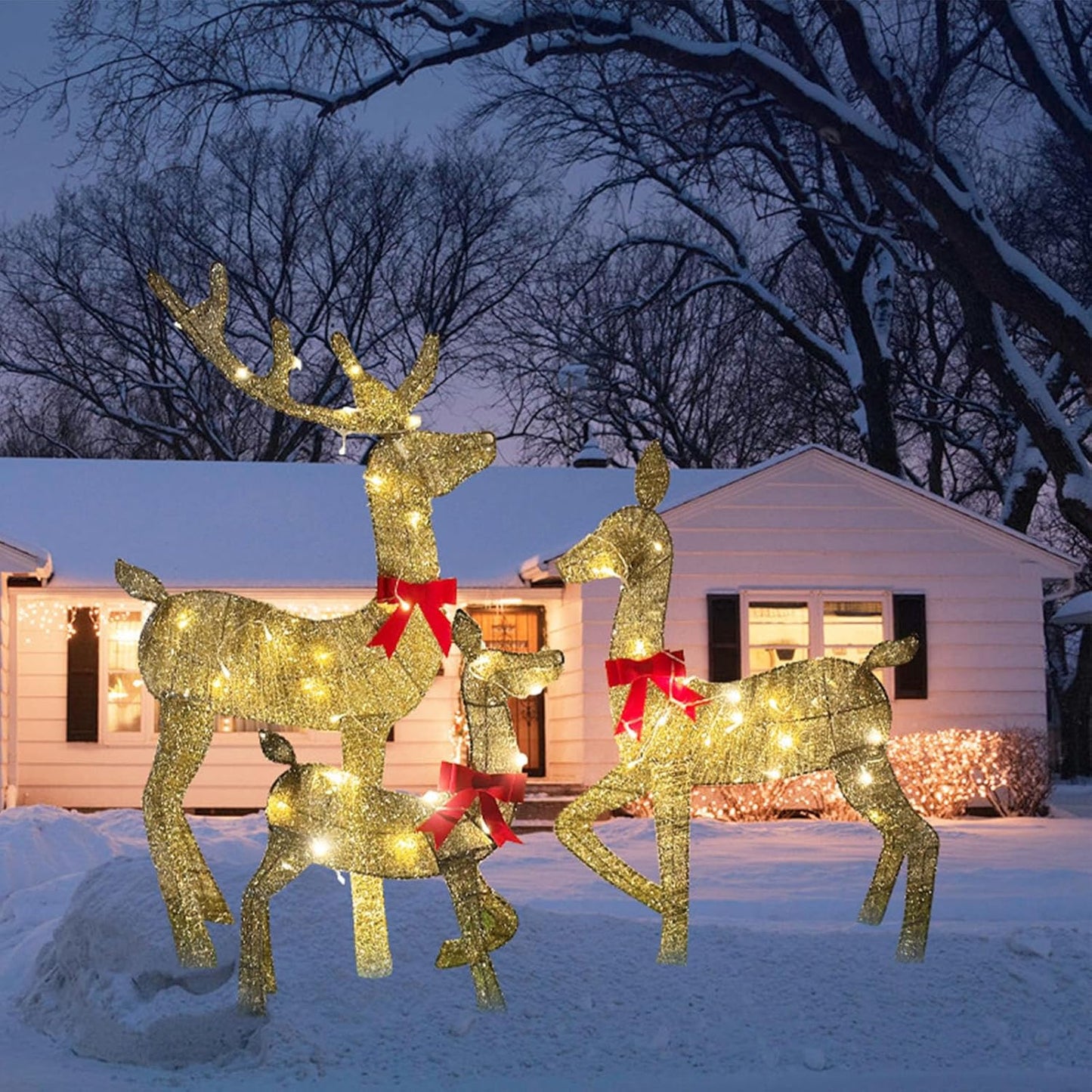 Lighted Christmas Reindeer, Outdoor Yard Holiday Decoration With LED Lights for 3 pcs