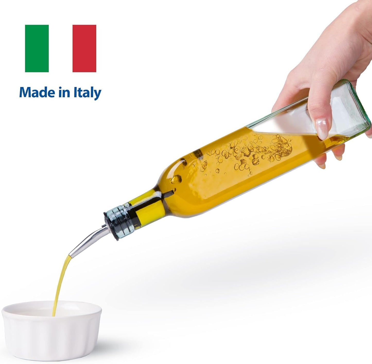 Italian Glass Olive Oil Dispenser Bottle - 16 Oz, Oil and Vinegar Dispenser with Stainless Steel Spout