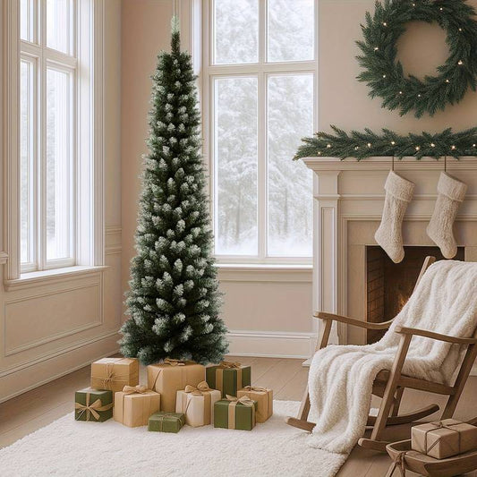 Narrow / Slim  Christmas Trees Decoration, 6ft Green and White