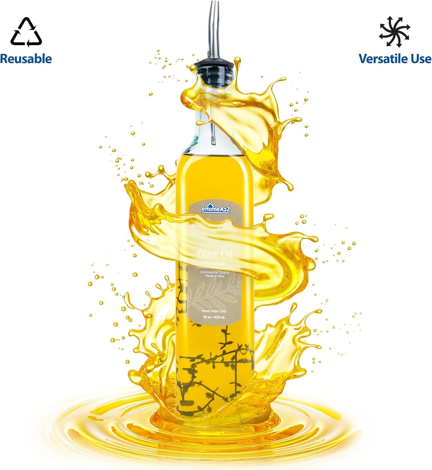 Italian Glass Olive Oil Dispenser Bottle - 16 Oz, Oil and Vinegar Dispenser with Stainless Steel Spout