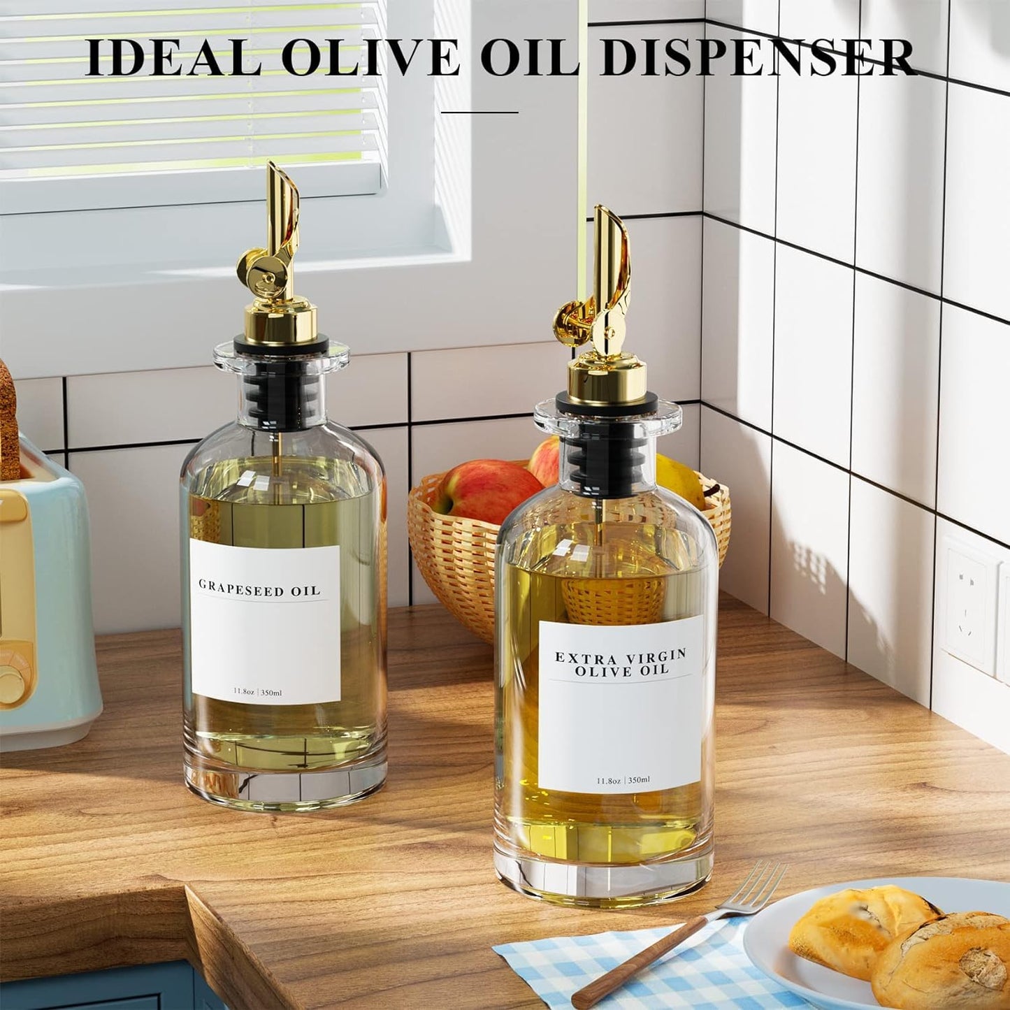 Oil Dispenser, Oil /Vinegar Dispenser with Pour Spout, Funnel and Label  350ml(2pcs)