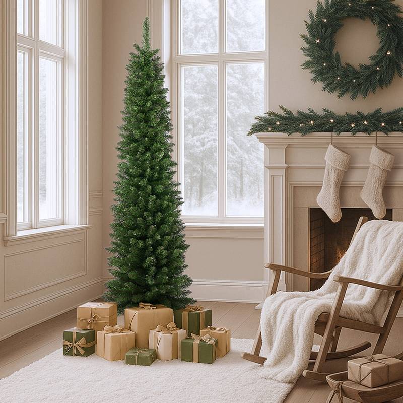 Narrow / Slim  Christmas Trees Decoration, 6ft Green and White