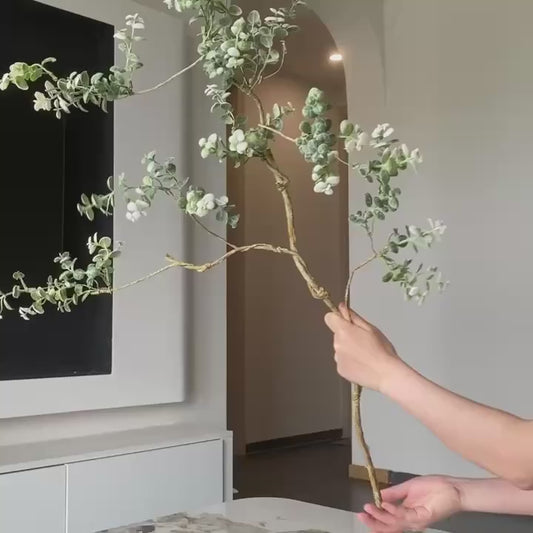 Artificial Eucalyptus Branch with White Flowers 1 pc